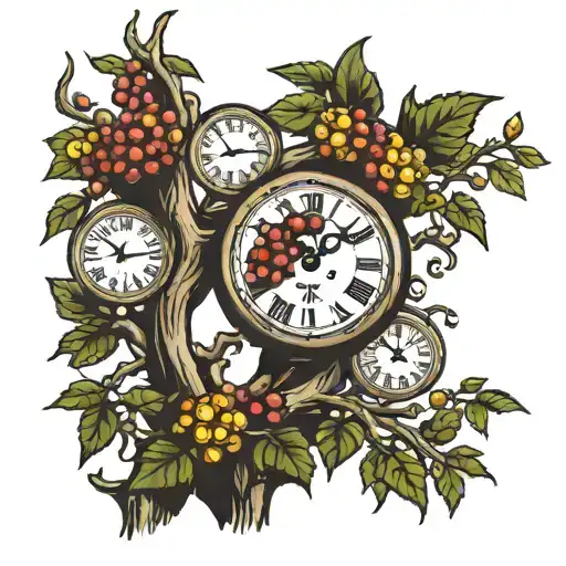 Rowan tree with clocks depicting 11:03 tattoo design idea