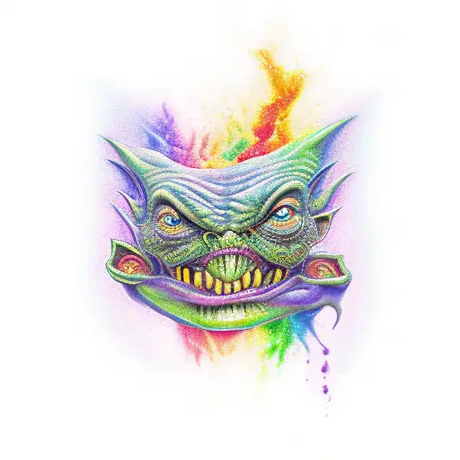 trippy rainbow goblins book tattoo design idea