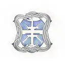 A traditional-style tattoo depicting the flags of Celtic Football Club, MacDonald of Clan Ranald, and Scotland combined in a creative way tattoo design idea