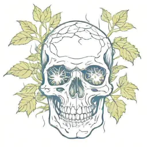 A surrealistic design of a heroin plant growing out of a skull tattoo design idea