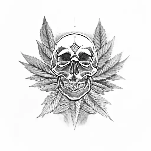 A skull with a marijuana leaf as the eye socket tattoo design idea