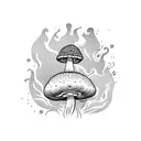 A psychedelic mushroom surrounded by swirling smoke tattoo design idea