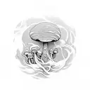 A psychedelic mushroom surrounded by swirling smoke tattoo design idea
