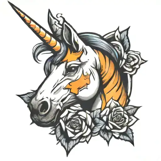 unicorn with a construction cone tattoo design idea