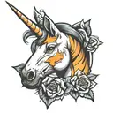 unicorn with a construction cone tattoo design idea