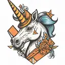 unicorn with a construction cone tattoo design idea