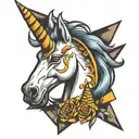 unicorn with a construction cone tattoo design idea