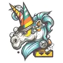 unicorn with a construction cone tattoo design idea