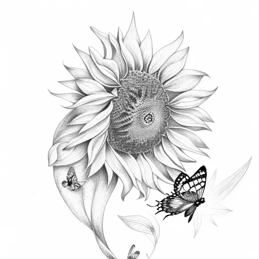 Butterfly and sunflower tattoo design idea