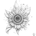 half butterfly half sunflowers tattoo design idea