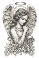 Angel; Rosary; The name written "Adriana" tattoo design idea