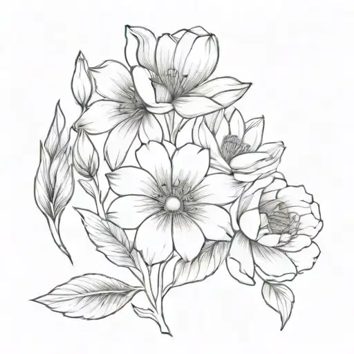 birth month flower bouquet of May, August, September and October tattoo design idea