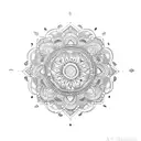 A dotwork tattoo of an Indian mandala with hidden turtle motifs tattoo design idea