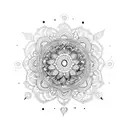 A dotwork tattoo of an Indian mandala with hidden turtle motifs tattoo design idea