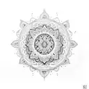 A dotwork tattoo of an Indian mandala with hidden turtle motifs tattoo design idea