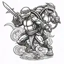 michaelangelo ninja turtle fight scene black and white  tattoo design idea