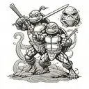 michaelangelo ninja turtle fight scene black and white  tattoo design idea