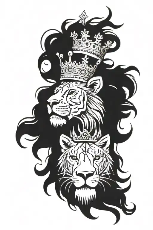 Half lion head with crown  tattoo design idea