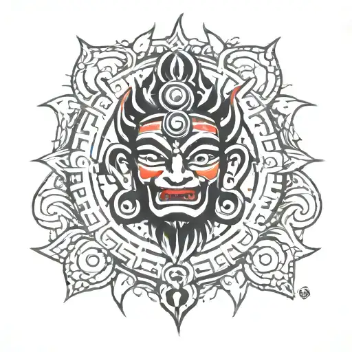 kal bhairab with chakra symbols tattoo design idea