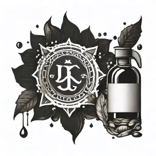 A minimalist tattoo design featuring a subtle nod to Újpest FC through a small emblem or symbol, surrounded by delicate massage oil droplets tattoo design idea