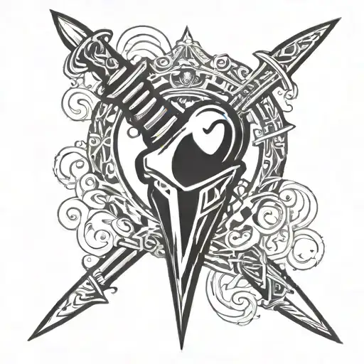 A bold and graphic design of a stylized dagger piercing through a heart, symbolizing the client's dedication to their secretive and dangerous occupation tattoo design idea