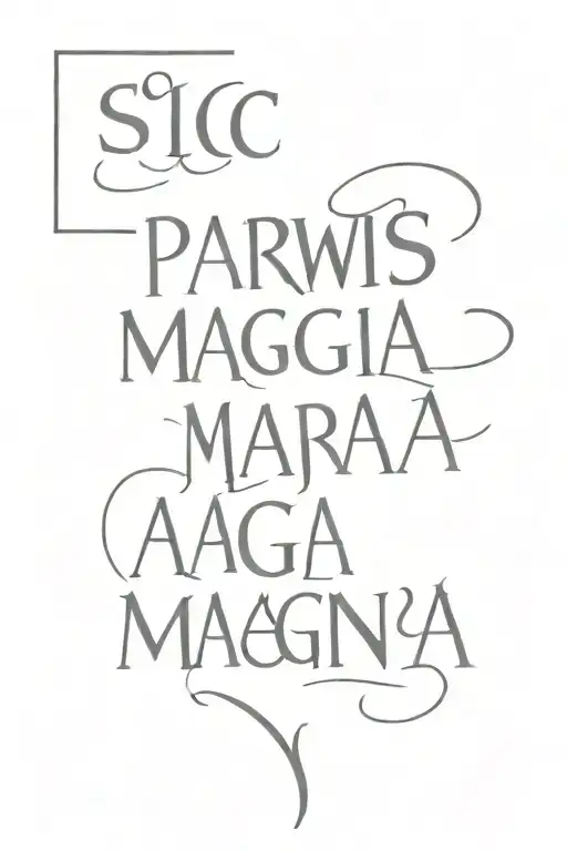 Text on rib saying; Sic Parvis Magna tattoo design idea