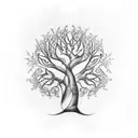 A tattoo depicting a family tree with branches formed by musical instruments and celestial bodies tattoo design idea