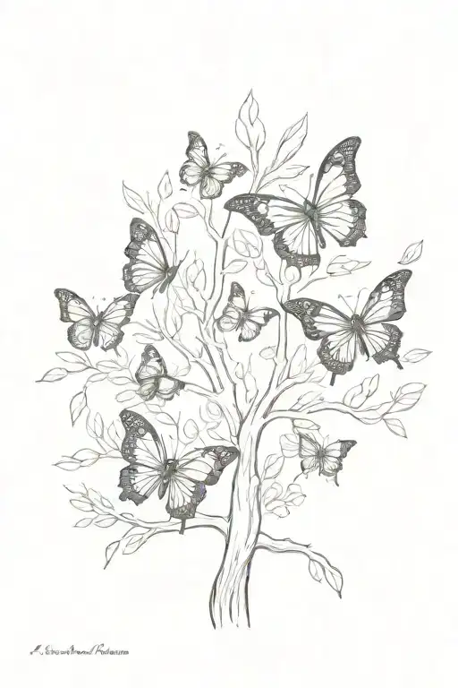 butterfly and family tree intertwined tattoo design idea