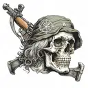 Benjamin Franklin skull with the 28 Infantry division logo with the outline of the continent Africa with crossed rifles  tattoo design idea
