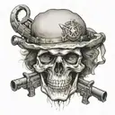 Benjamin Franklin skull with the 28 Infantry division logo with the outline of the continent Africa with crossed rifles  tattoo design idea