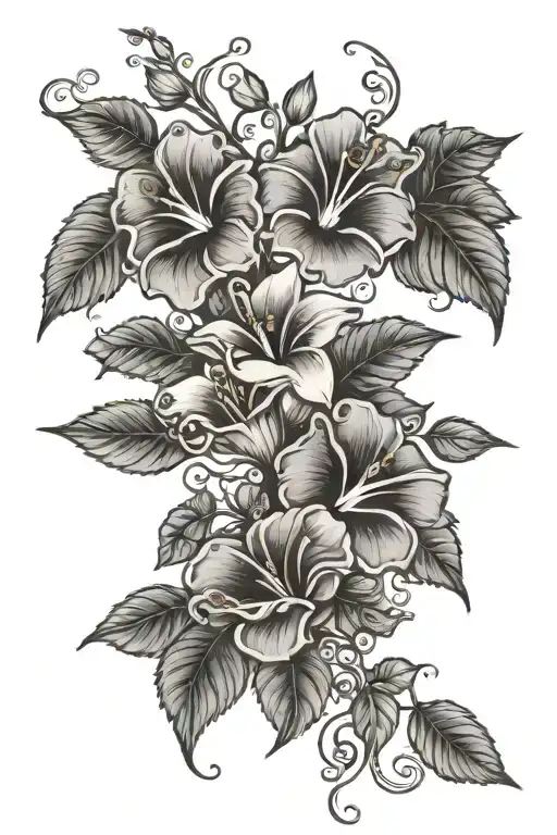 honeysuckle, hawthorn, rose, morning glory vine tattoo design idea