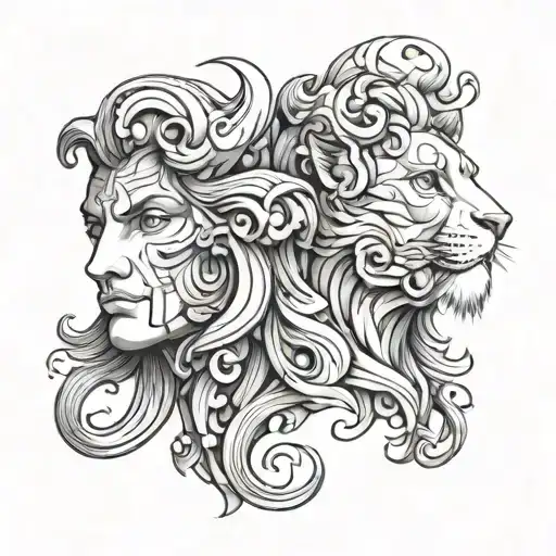 Gemini and Leo head tattoo design idea
