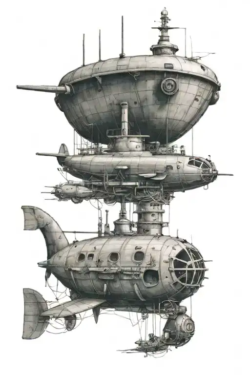 submarine navigating tattoo design idea