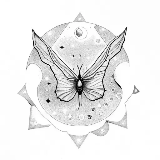 Luna Moth, Stars and moon tattoo design idea