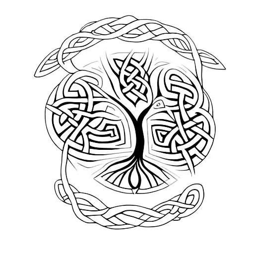 celtic tree of life, reflected, asymmetric  tattoo design idea