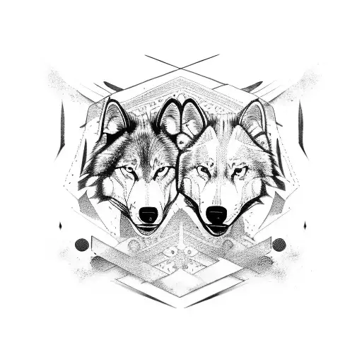 Hati and skoll white/black wolf heads wrapped together like yin yang symbol tattoo design idea