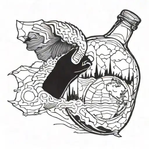 a hand and glue bottle piecing the broken earth back together  tattoo design idea
