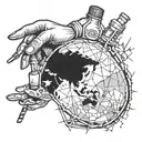 a hand and glue bottle piecing the broken earth back together  tattoo design idea