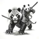 panda ninja  and lion samurai warrior tattoo design idea