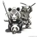 panda ninja  and lion samurai warrior tattoo design idea