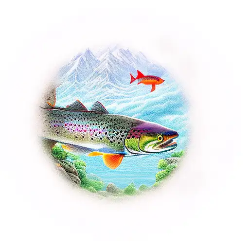trout with landscape tattoo design idea
