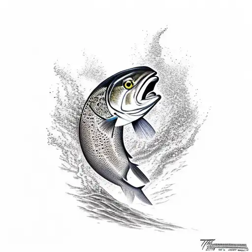 trout with landscape tattoo design idea