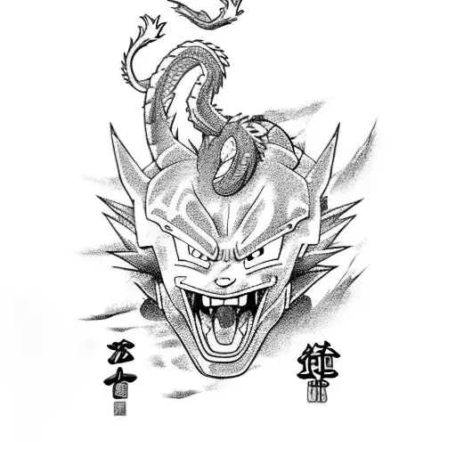 Dragon Ball Z character in a traditional Japanese dragon style tattoo design idea