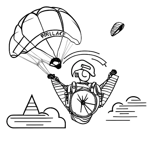 A minimalist tattoo of a paraglider and a backpack with the word 'adventure' tattoo design idea