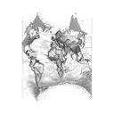 A map of the world with landmarks from different fantasy realms tattoo design idea