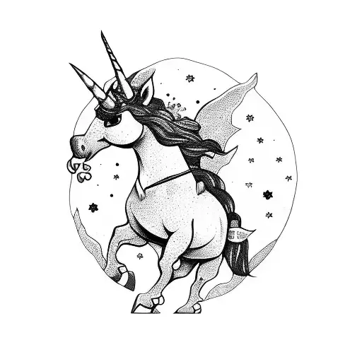 hippie gnome riding unicorn tattoo design idea