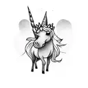 hippie gnome riding unicorn tattoo design idea
