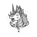 hippie gnome riding unicorn tattoo design idea