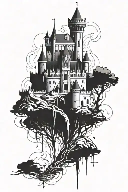 Abstract drawing of the castle tattoo design idea