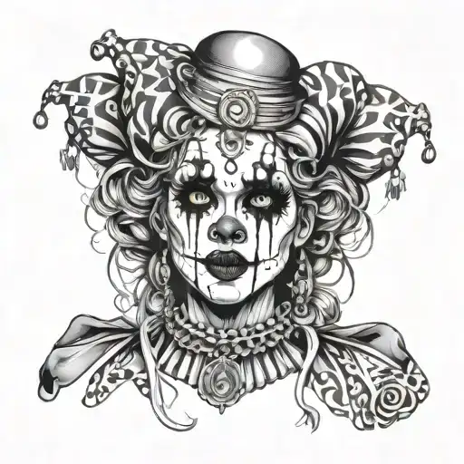 gothic clown woman from the front tattoo design idea